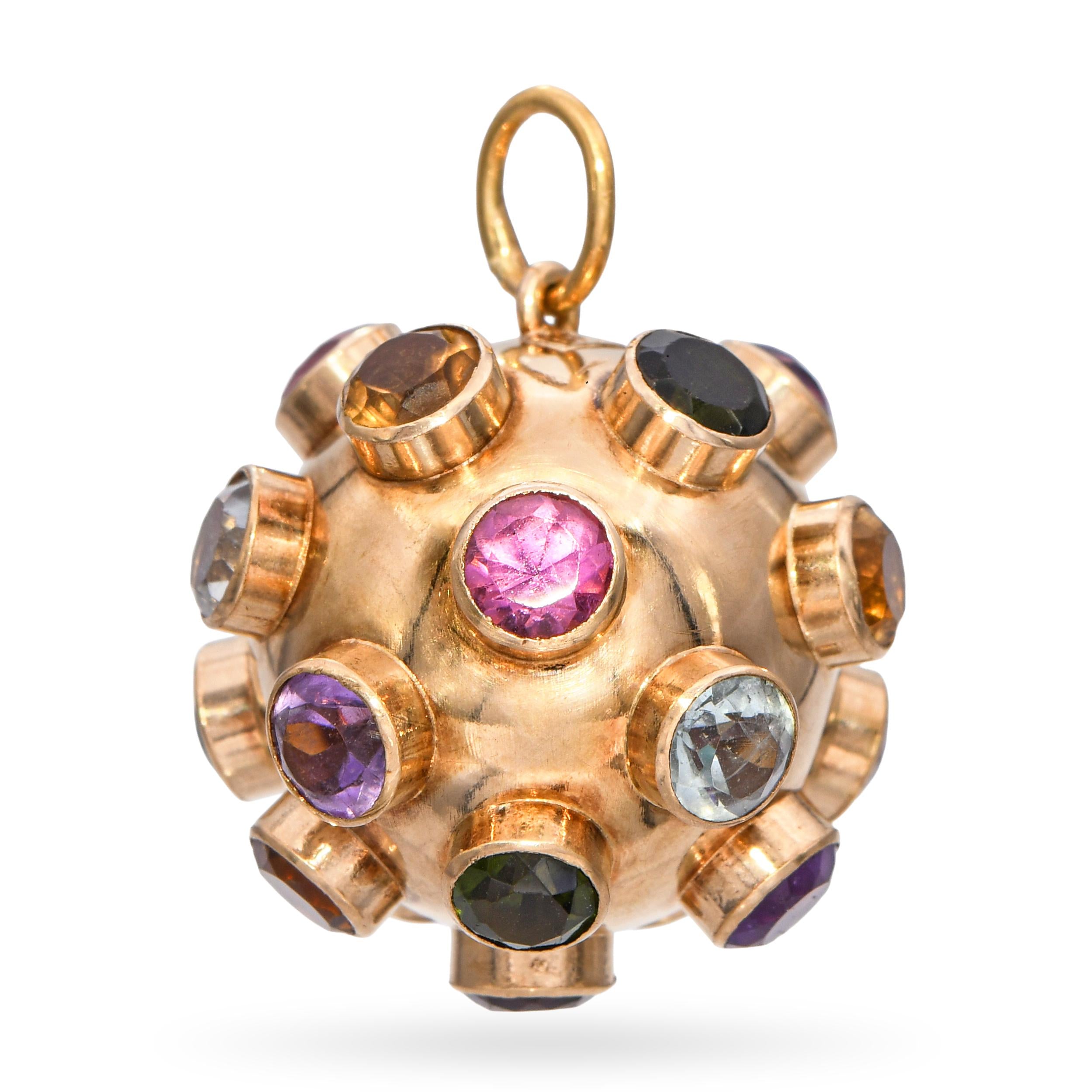 Vintage 18k Yellow Gold Multi Gemstone Sputnik Charm Pendant