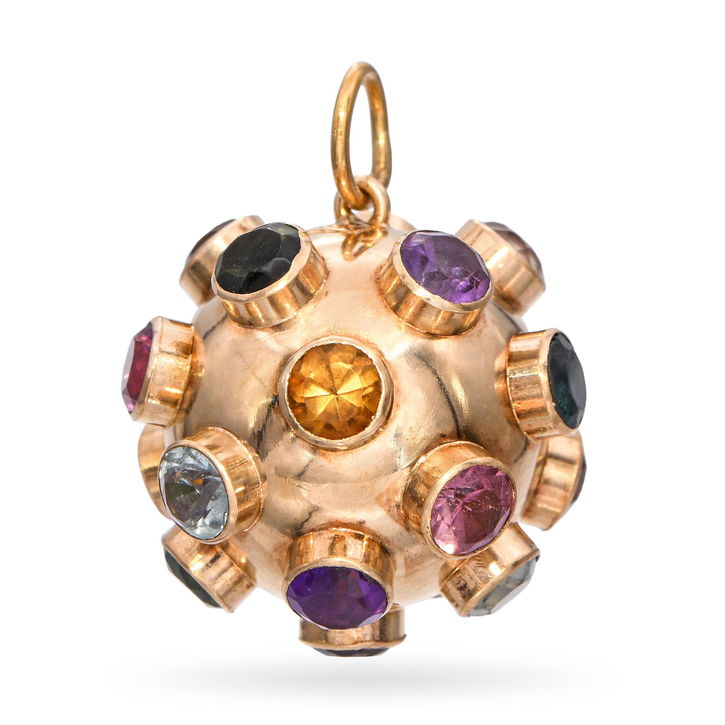 Vintage 18k Yellow Gold Multi Gemstone Sputnik Charm Pendant