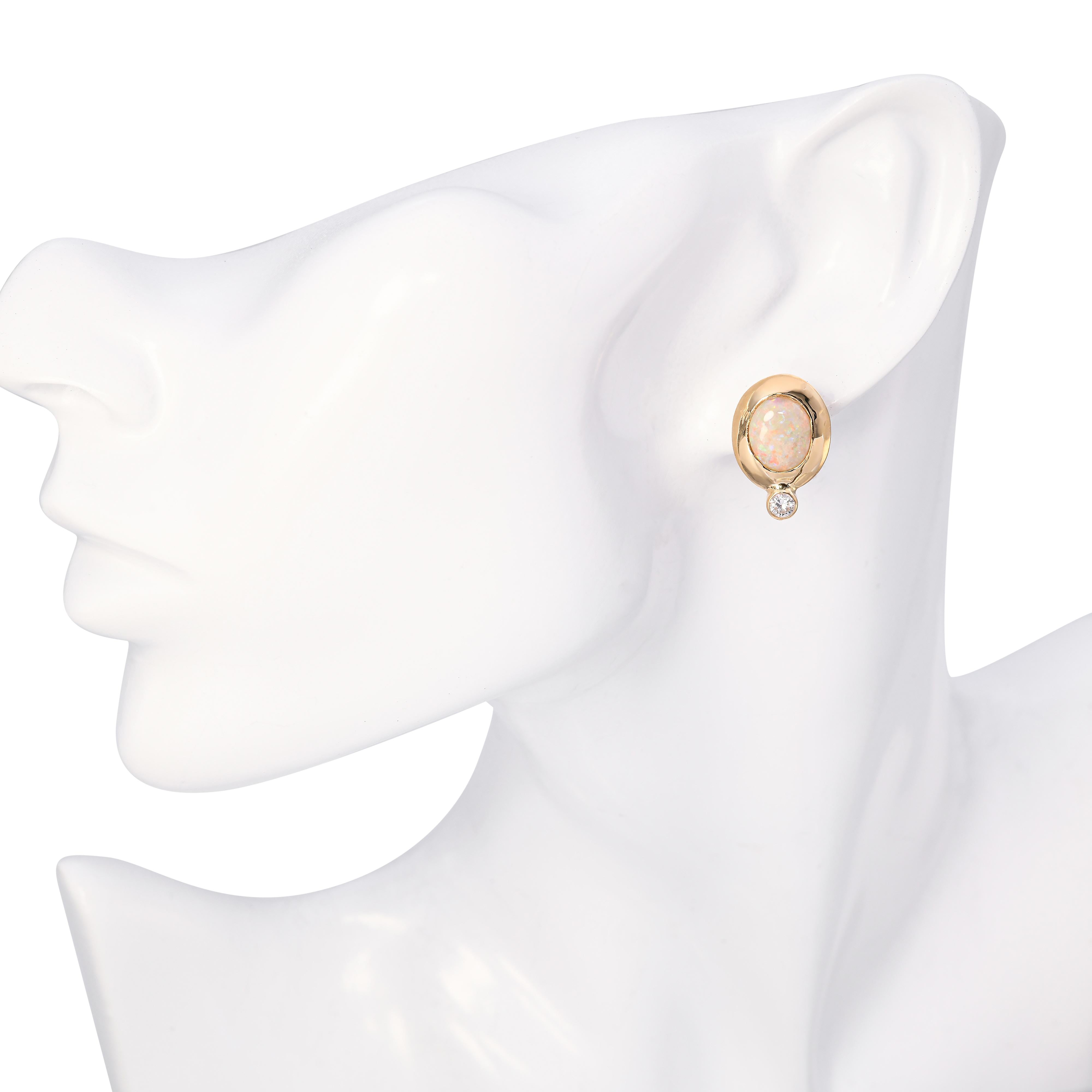 Vintage 13k Yellow Gold Opal & Diamond Earrings