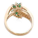14k Yellow Gold Emerald and Diamond Floral Interlinked Ring