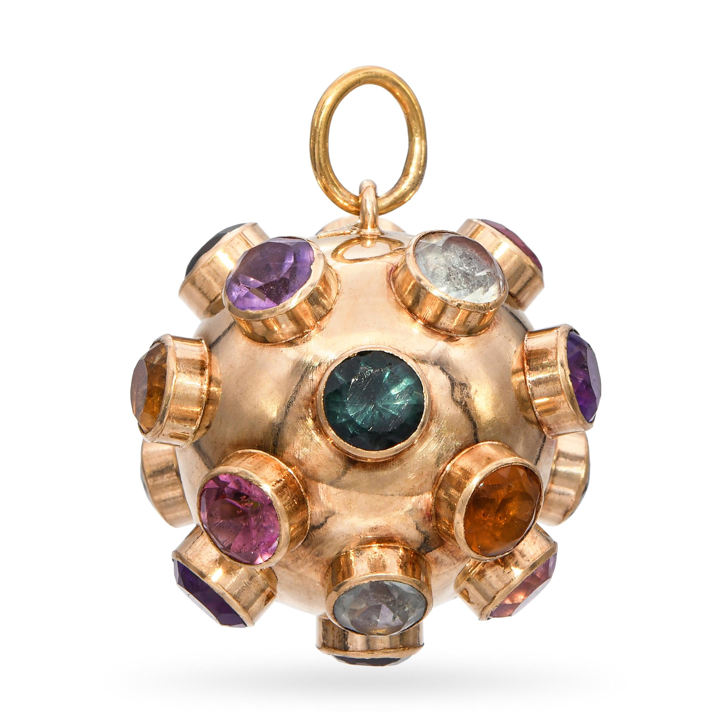 Vintage 18k Yellow Gold Multi Gemstone Sputnik Charm Pendant
