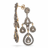 Vintage 6.16ctw 9k Rose Gold Sterling Rose Cut Diamond Drop Earrings