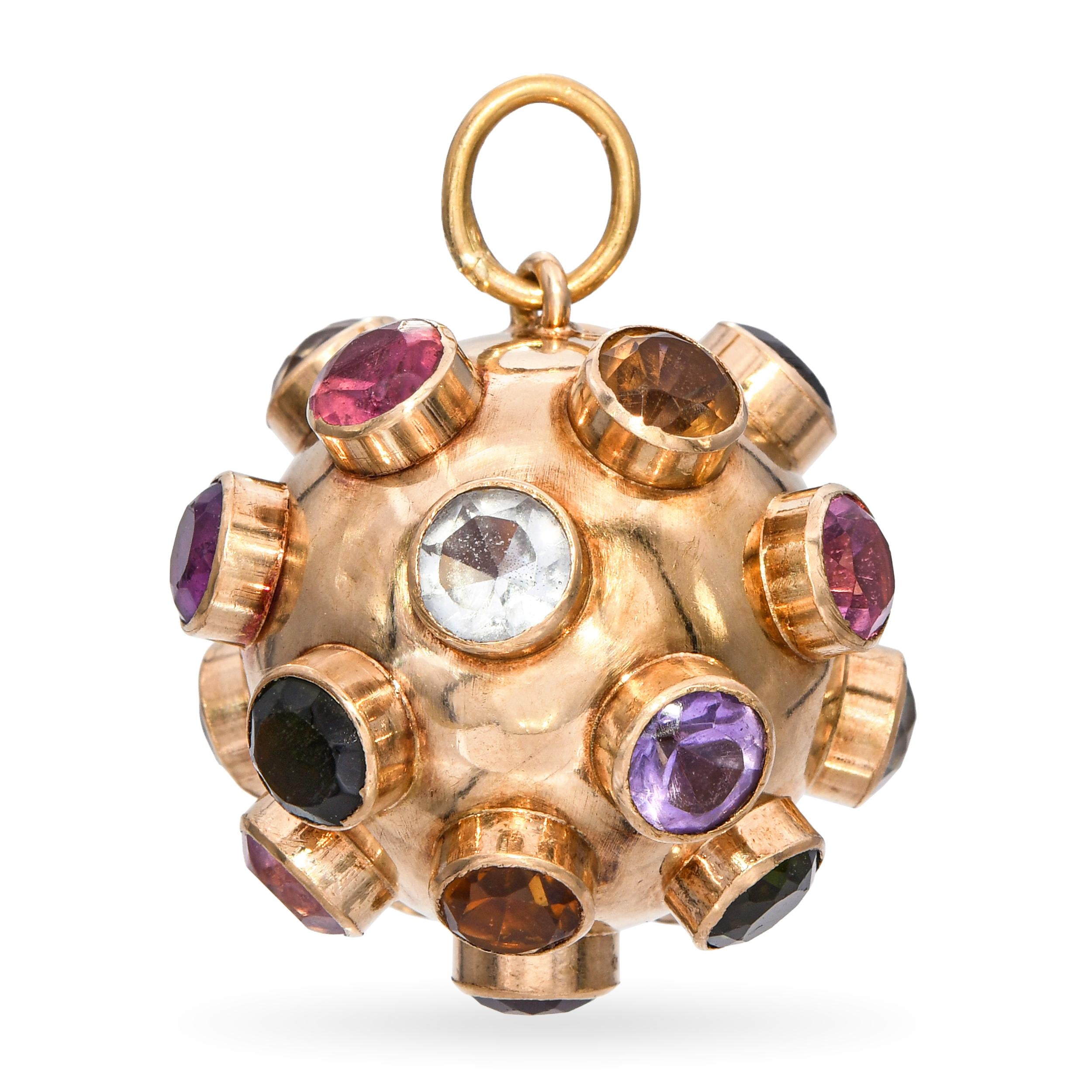 Vintage 18k Yellow Gold Multi Gemstone Sputnik Charm Pendant