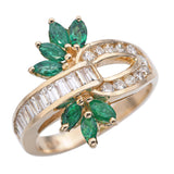 14k Yellow Gold Emerald and Diamond Floral Interlinked Ring