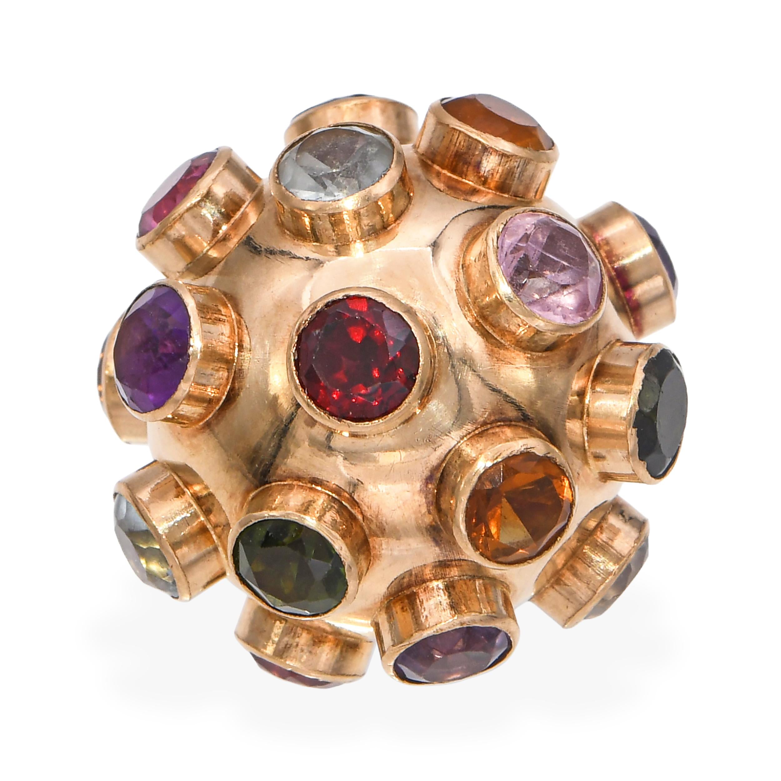 Vintage 18k Yellow Gold Multi Gemstone Sputnik Charm Pendant