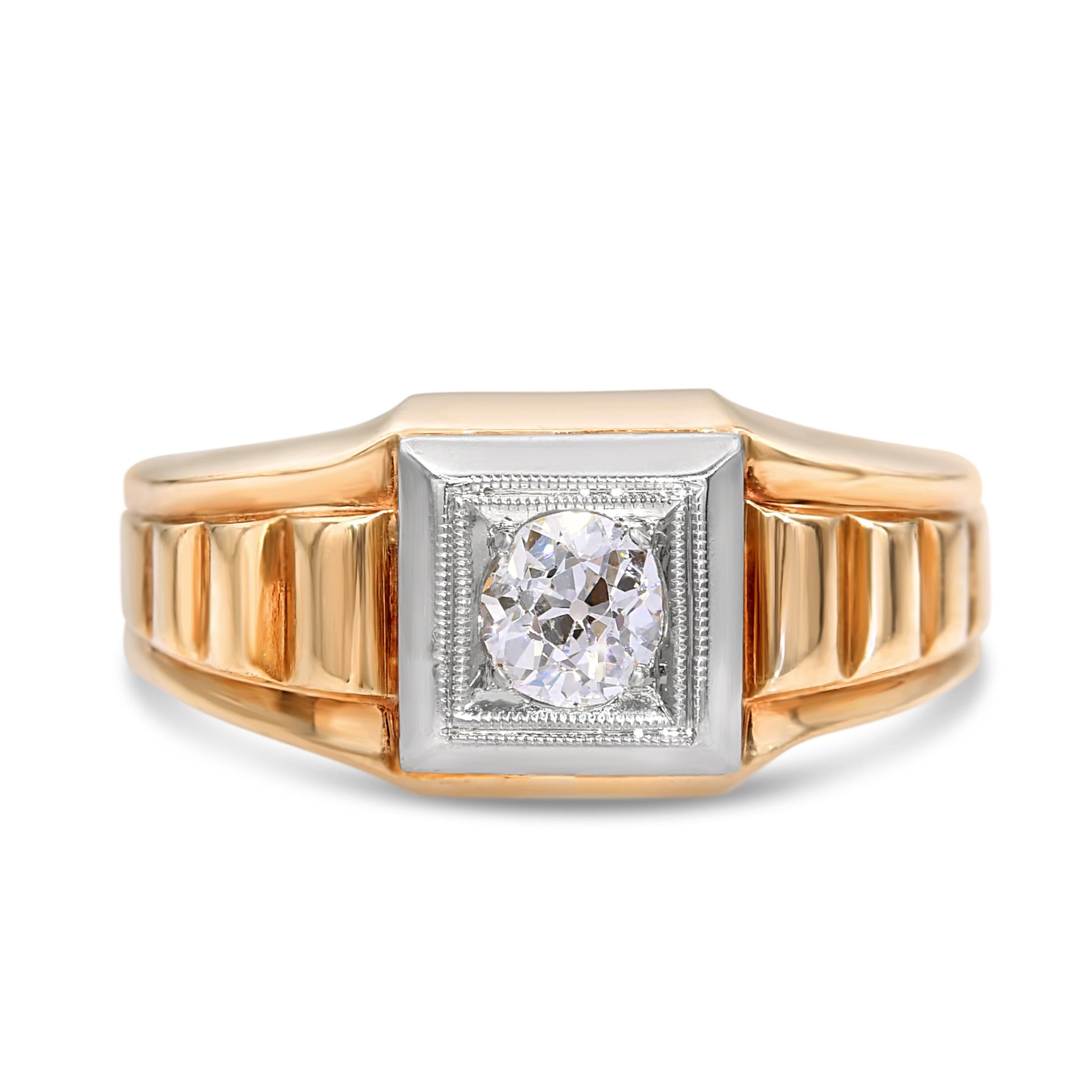 Vintage Retro Yellow and White Gold 0.42ct H VS2 Old European Diamond Ring