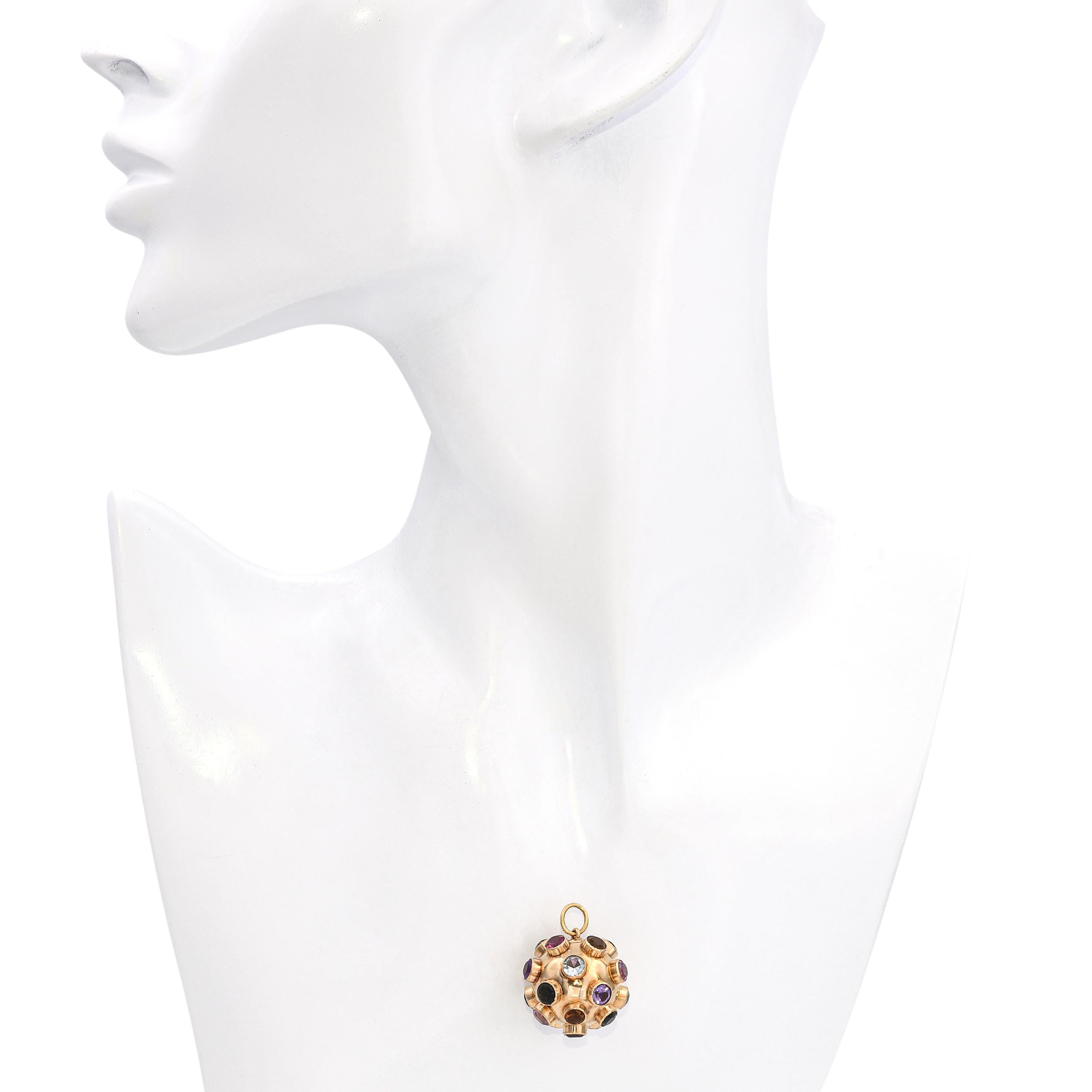 Vintage 18k Yellow Gold Multi Gemstone Sputnik Charm Pendant