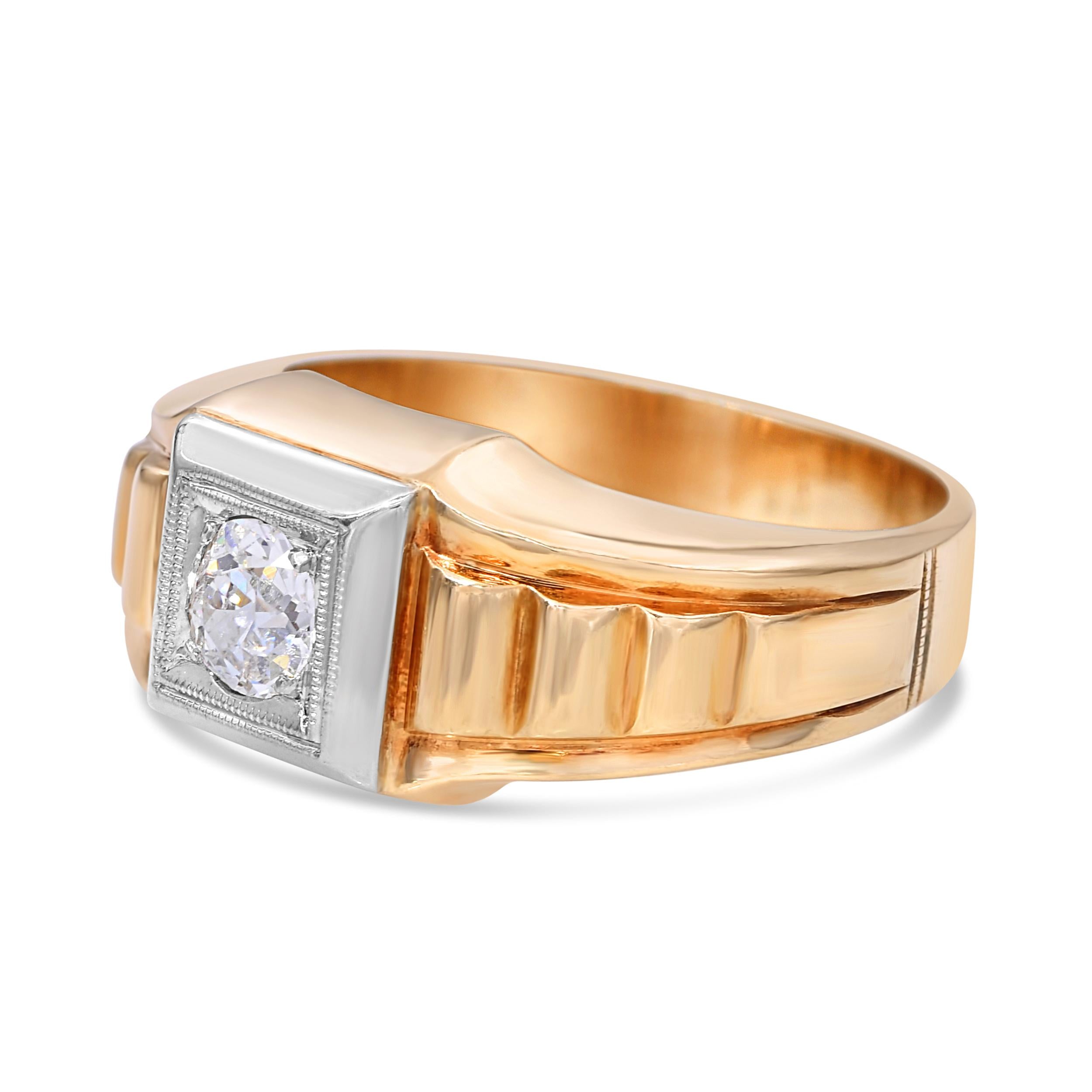 Vintage Retro Yellow and White Gold 0.42ct H VS2 Old European Diamond Ring