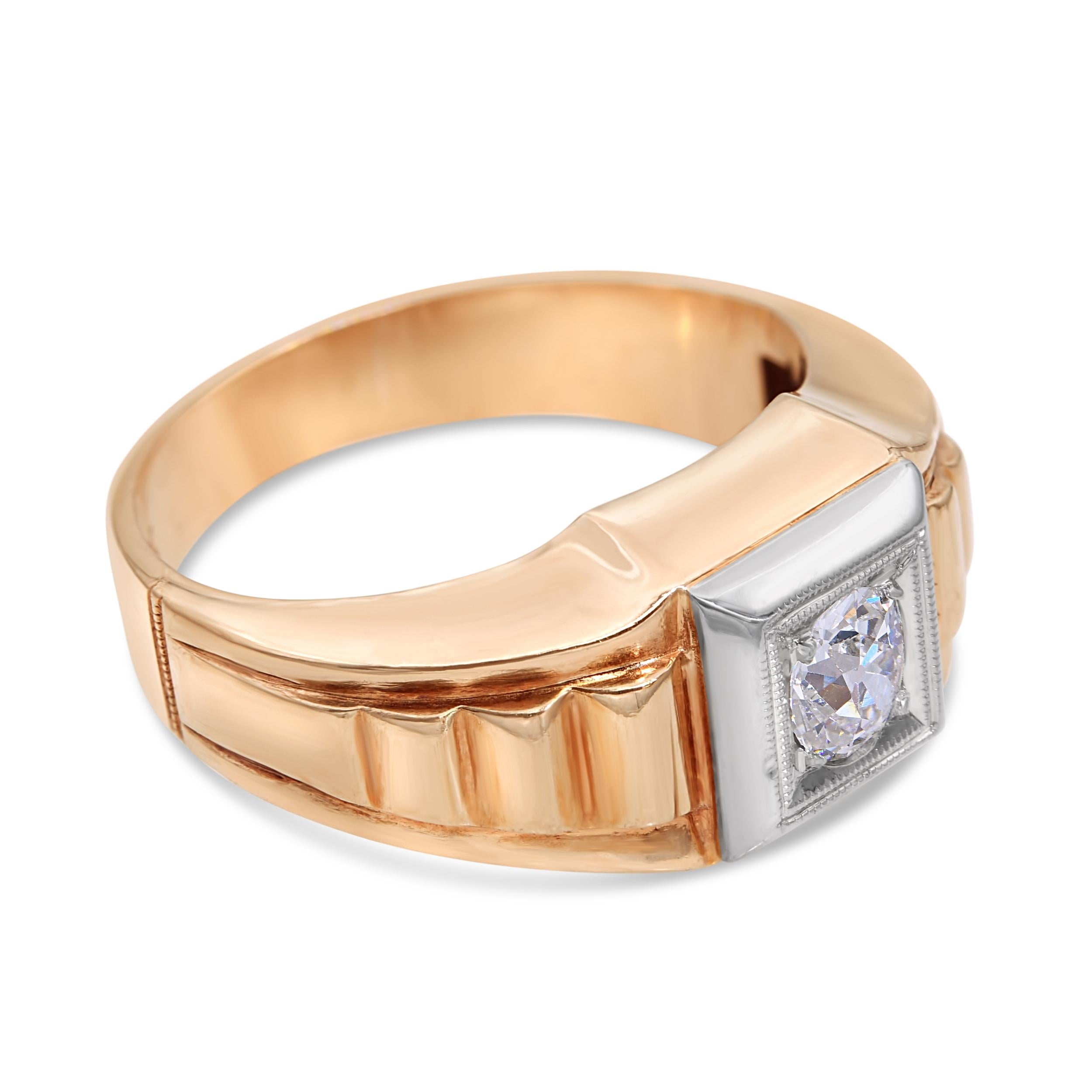 Vintage Retro Yellow and White Gold 0.42ct H VS2 Old European Diamond Ring