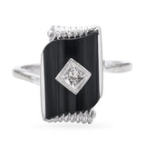 Vintage 10k White Gold Black Onyx and Diamond Ring