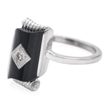 Vintage 10k White Gold Black Onyx and Diamond Ring