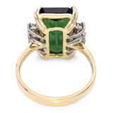 Vintage 18k Yellow Gold 6.51ct Vivid Green Tourmaline and Diamond Ring
