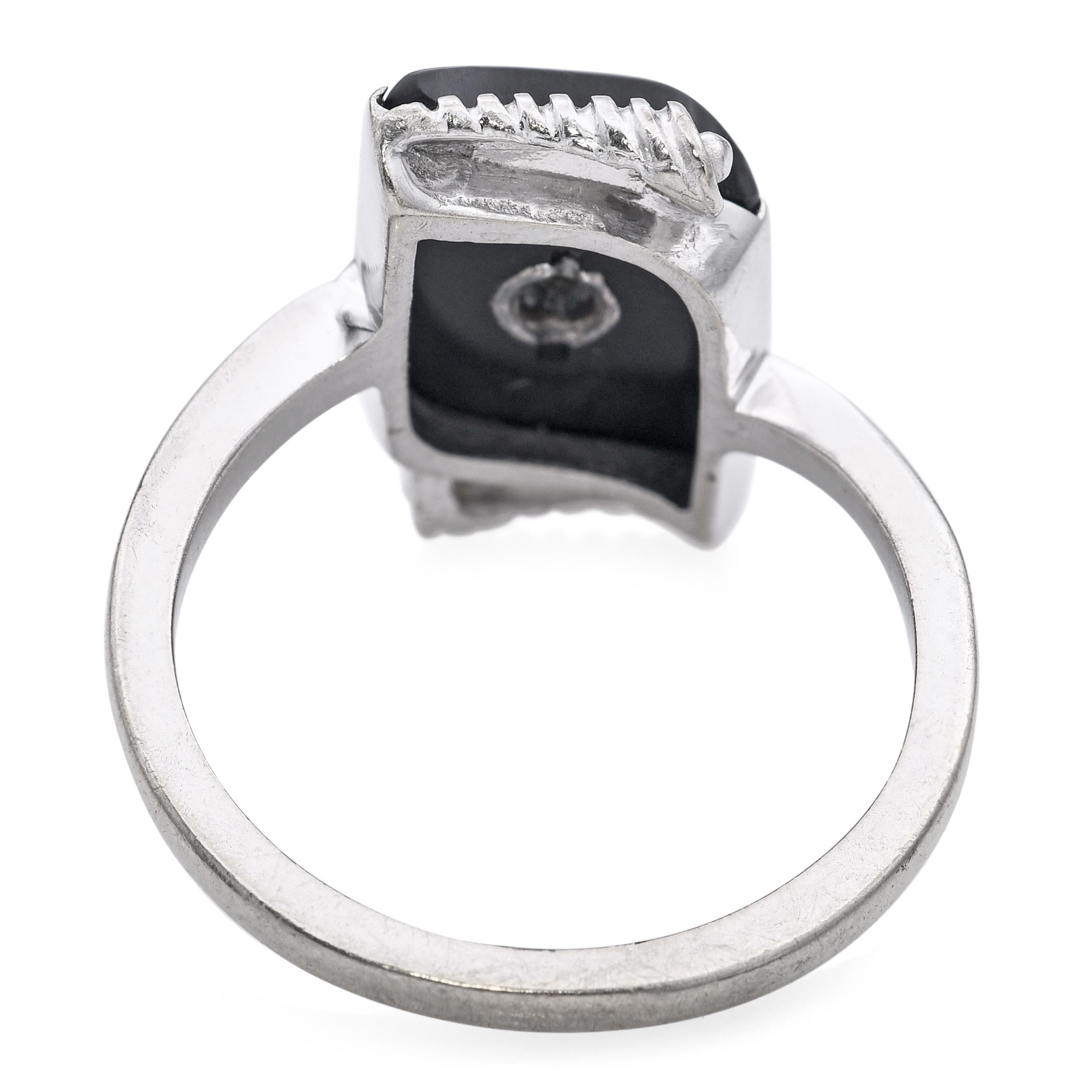 Vintage 10k White Gold Black Onyx and Diamond Ring