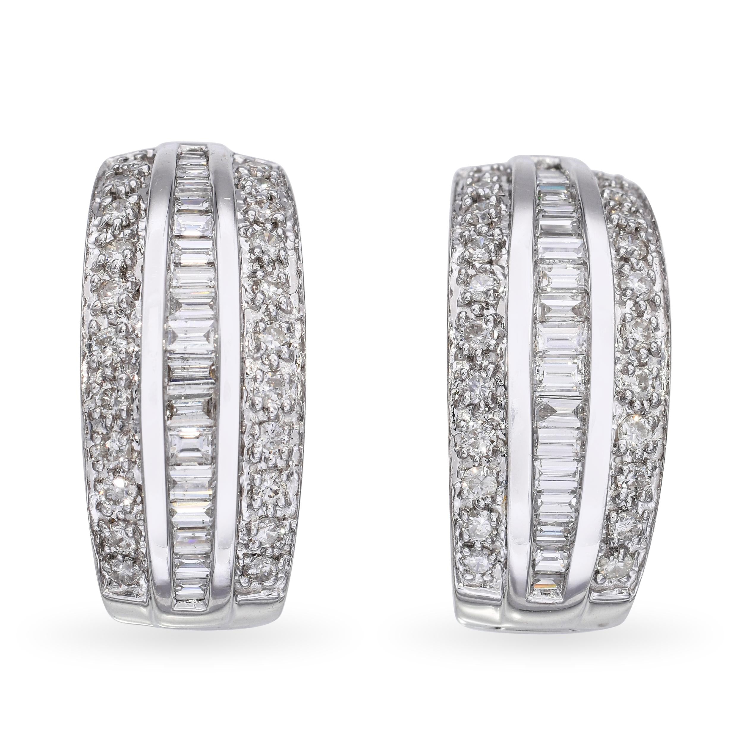 18k White Gold 1.01tcw Diamond Hoop Earrings
