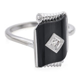 Vintage 10k White Gold Black Onyx and Diamond Ring