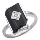 Vintage 10k White Gold Black Onyx and Diamond Ring
