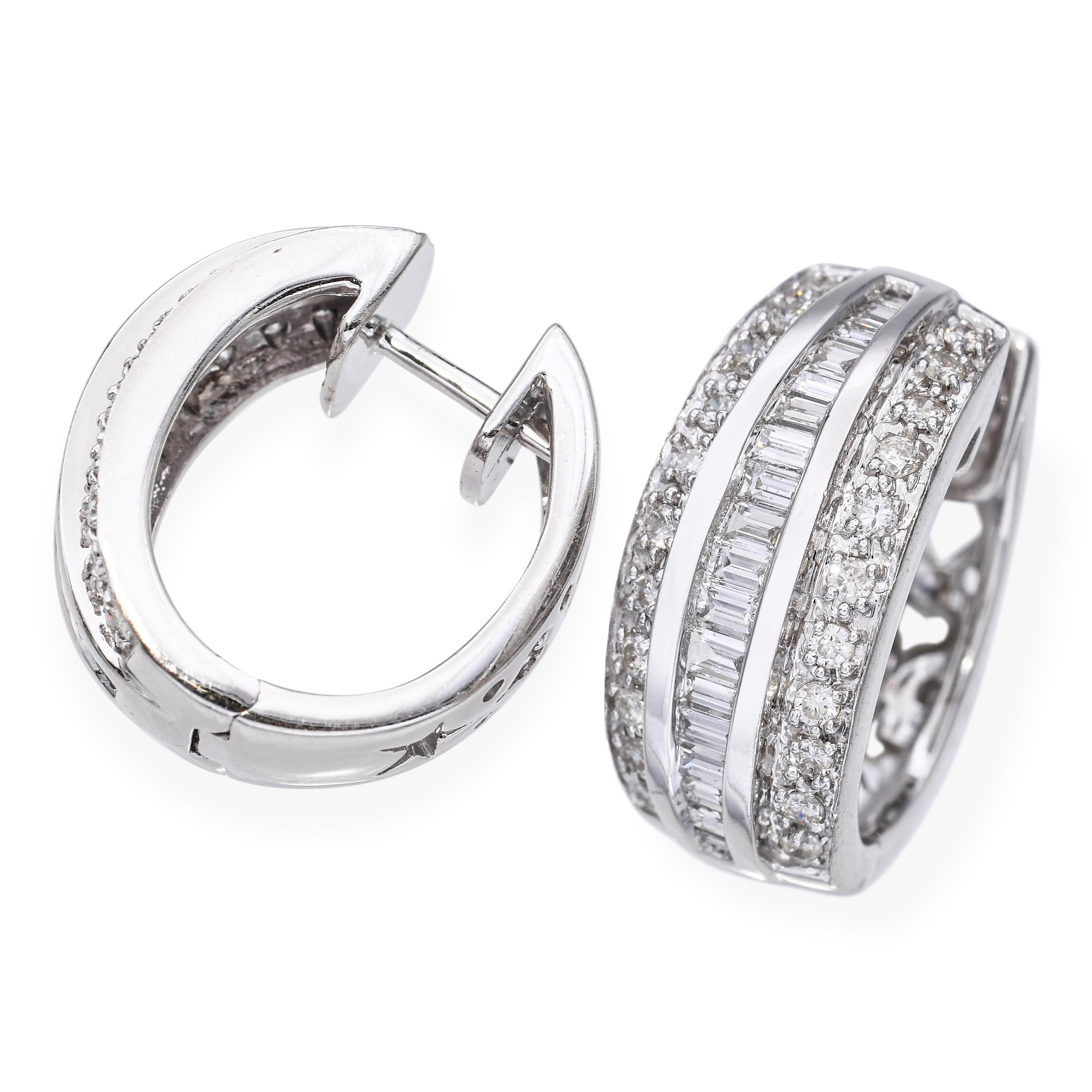 18k White Gold 1.01tcw Diamond Hoop Earrings