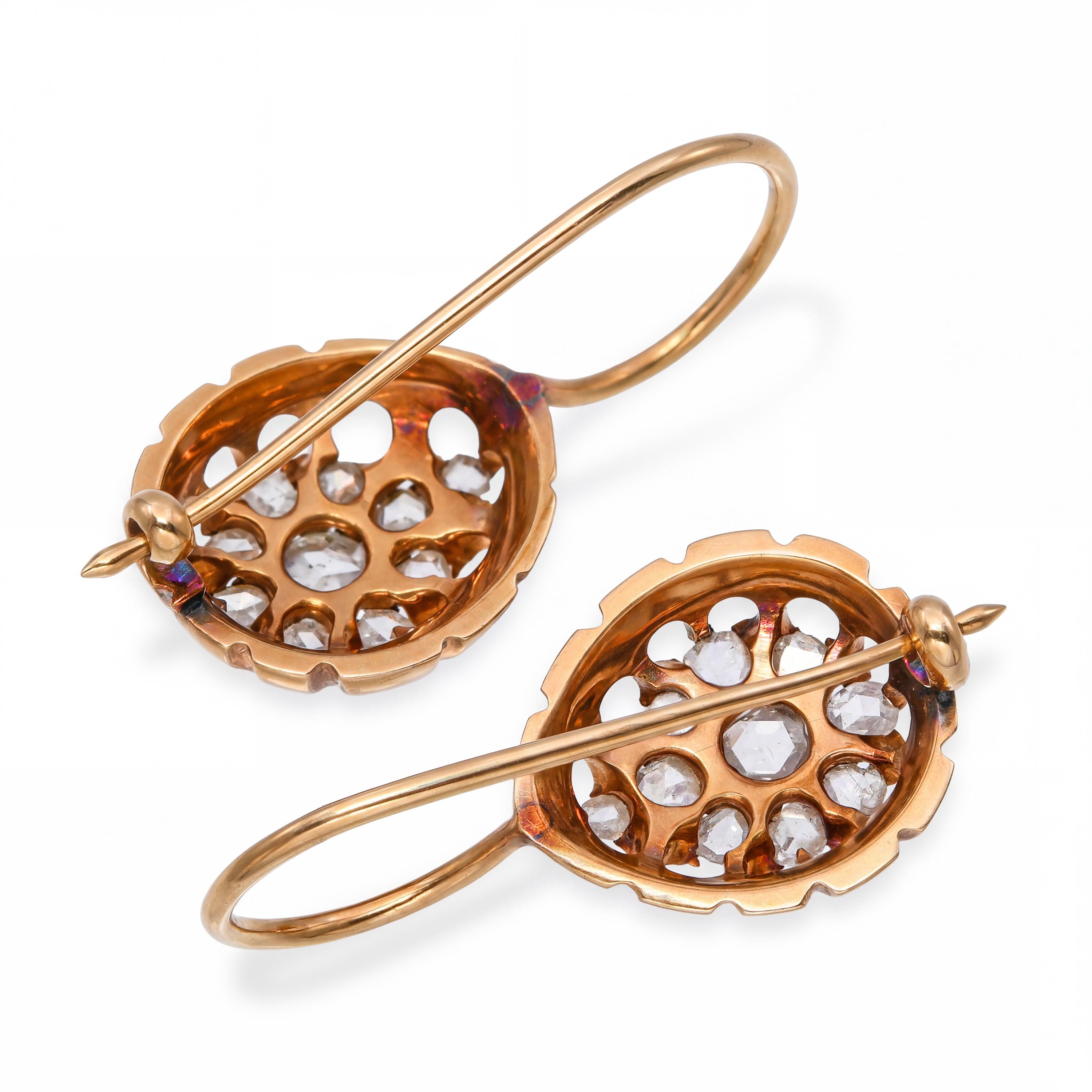 Antique Victorian 17k Yellow Gold .46ctw Rose Cut Diamond Earrings