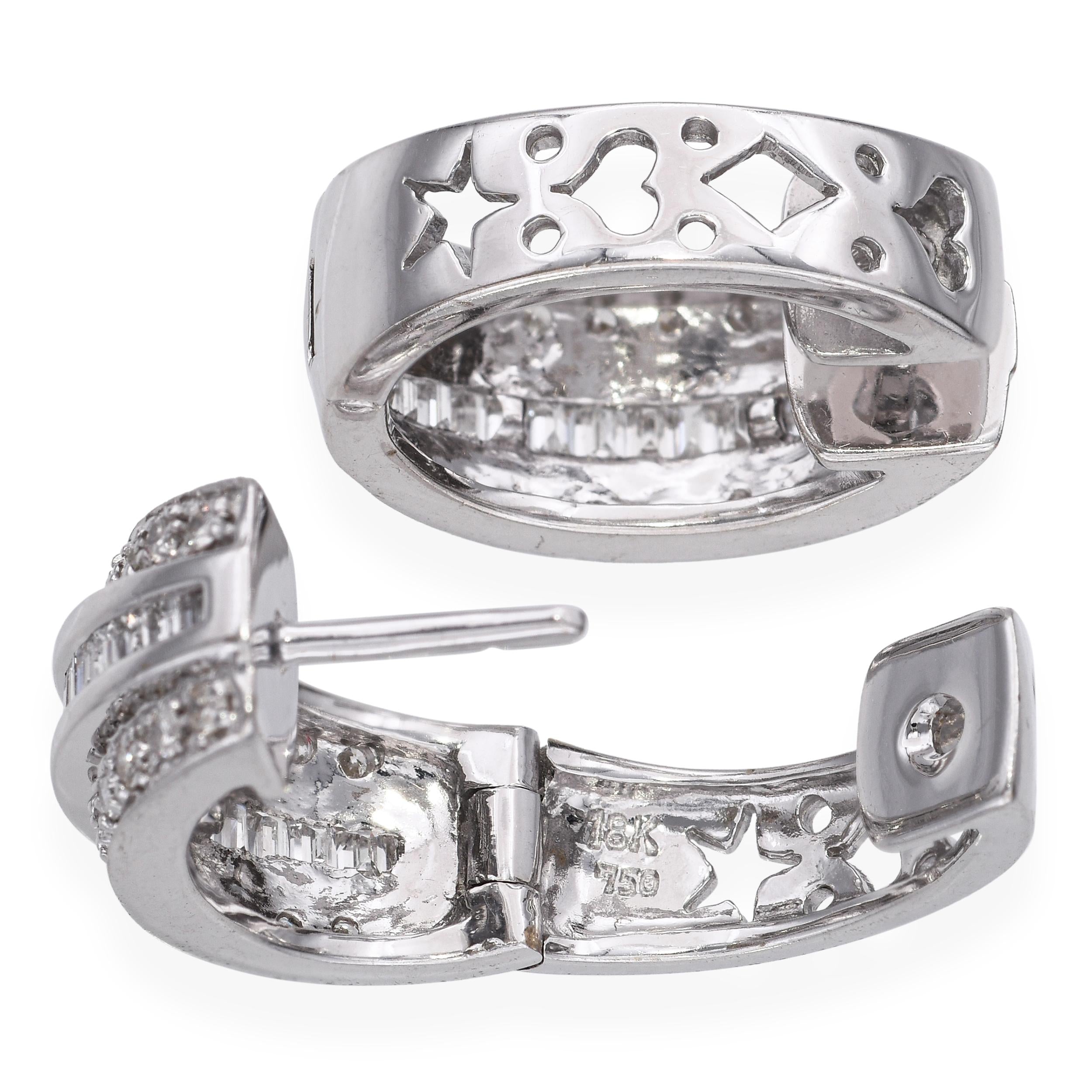 18k White Gold 1.01tcw Diamond Hoop Earrings