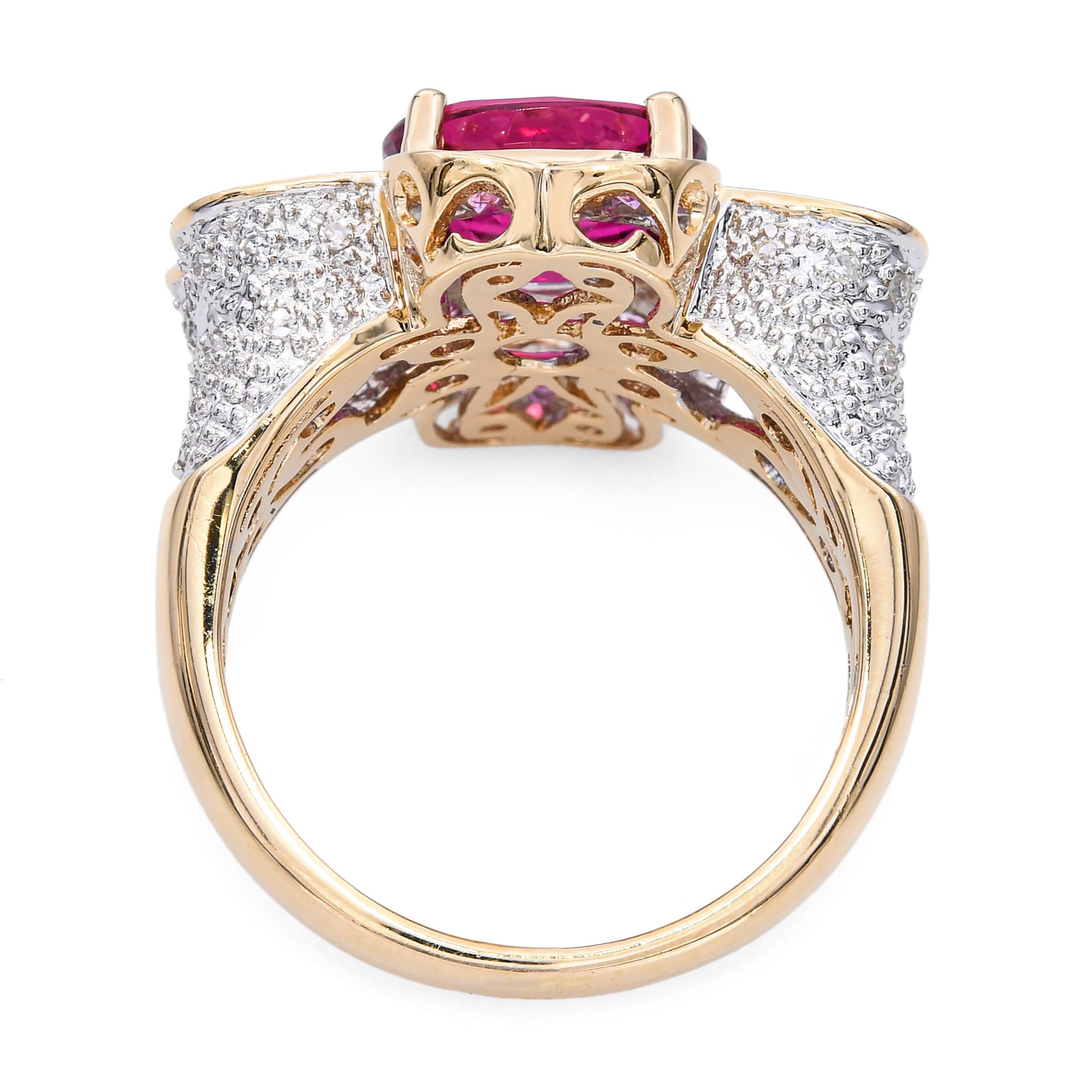 14k Yellow Gold 3.03ct Rubellite Tourmaline Diamond & Pink Sapphire Ring
