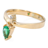 18k Yellow Gold Diamond and Emerald Bypass Ring