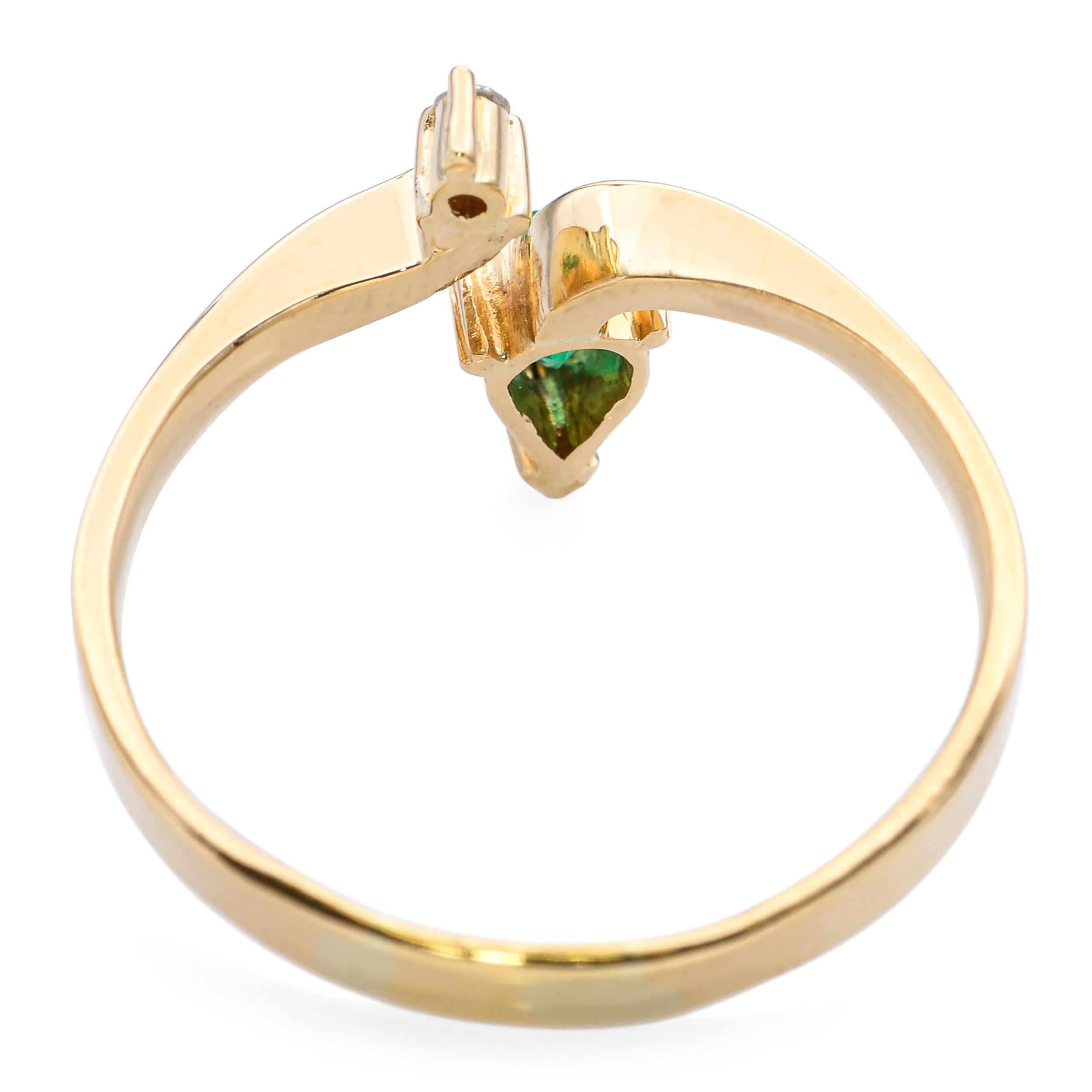 18k Yellow Gold Diamond and Emerald Bypass Ring