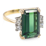 Vintage 18k Yellow Gold 6.51ct Vivid Green Tourmaline and Diamond Ring