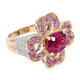 14k Yellow Gold 3.03ct Rubellite Tourmaline Diamond & Pink Sapphire Ring