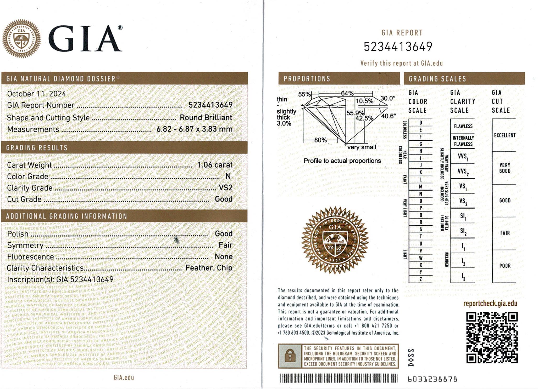 Vintage 14k White Gold GIA 1.06ct N Vs2 Diamond Pendant