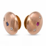 Antique Yellow Gold Ruby Sapphire and Old Mine Cut Diamond Cufflinks