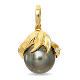 Vintage 18k Yellow Gold Gray South Sea Pearl and Diamond Pendant