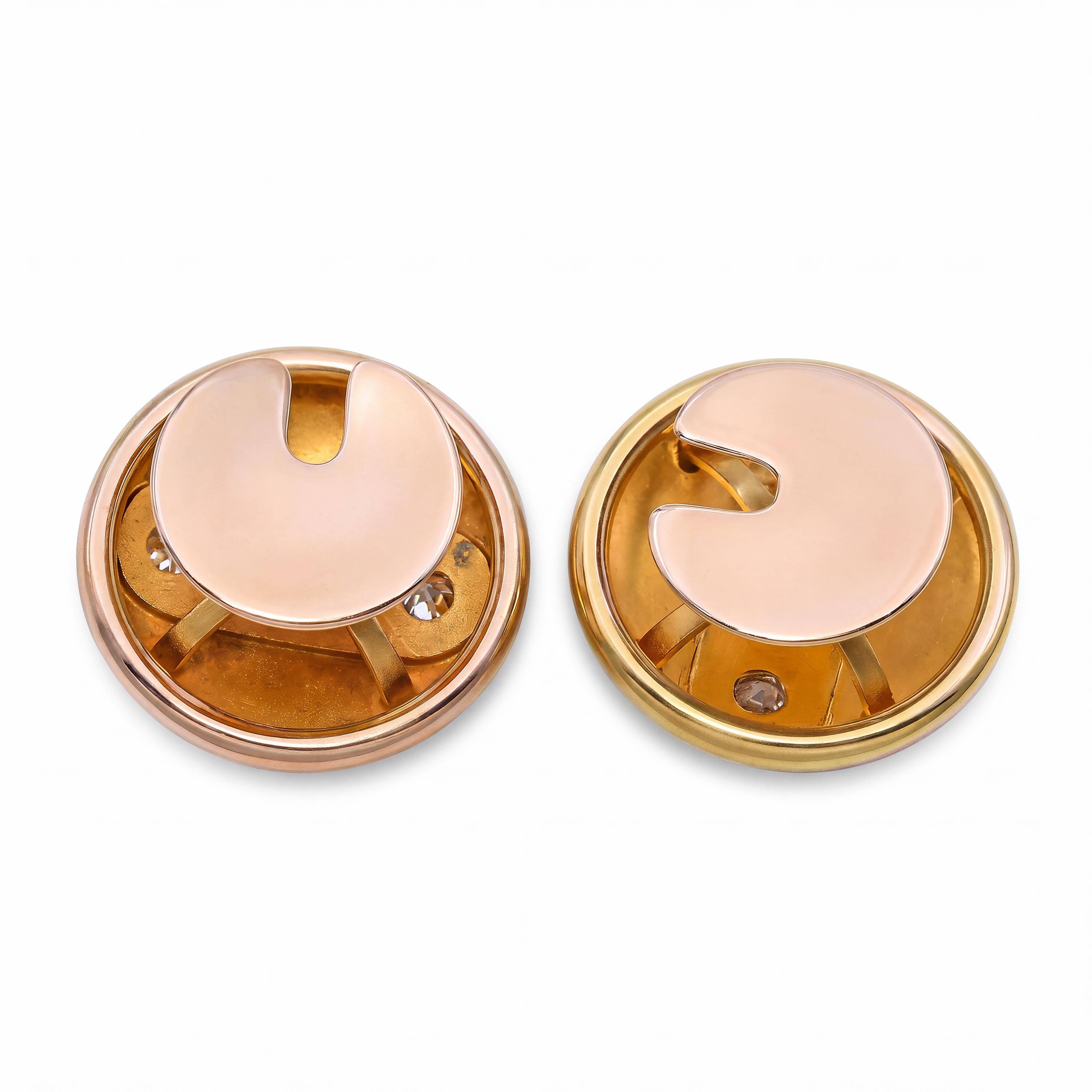 Antique Yellow Gold Ruby Sapphire and Old Mine Cut Diamond Cufflinks