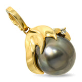 Vintage 18k Yellow Gold Gray South Sea Pearl and Diamond Pendant