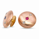 Antique Yellow Gold Ruby Sapphire and Old Mine Cut Diamond Cufflinks