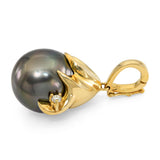 Vintage 18k Yellow Gold Gray South Sea Pearl and Diamond Pendant