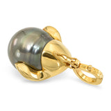 Vintage 18k Yellow Gold Gray South Sea Pearl and Diamond Pendant
