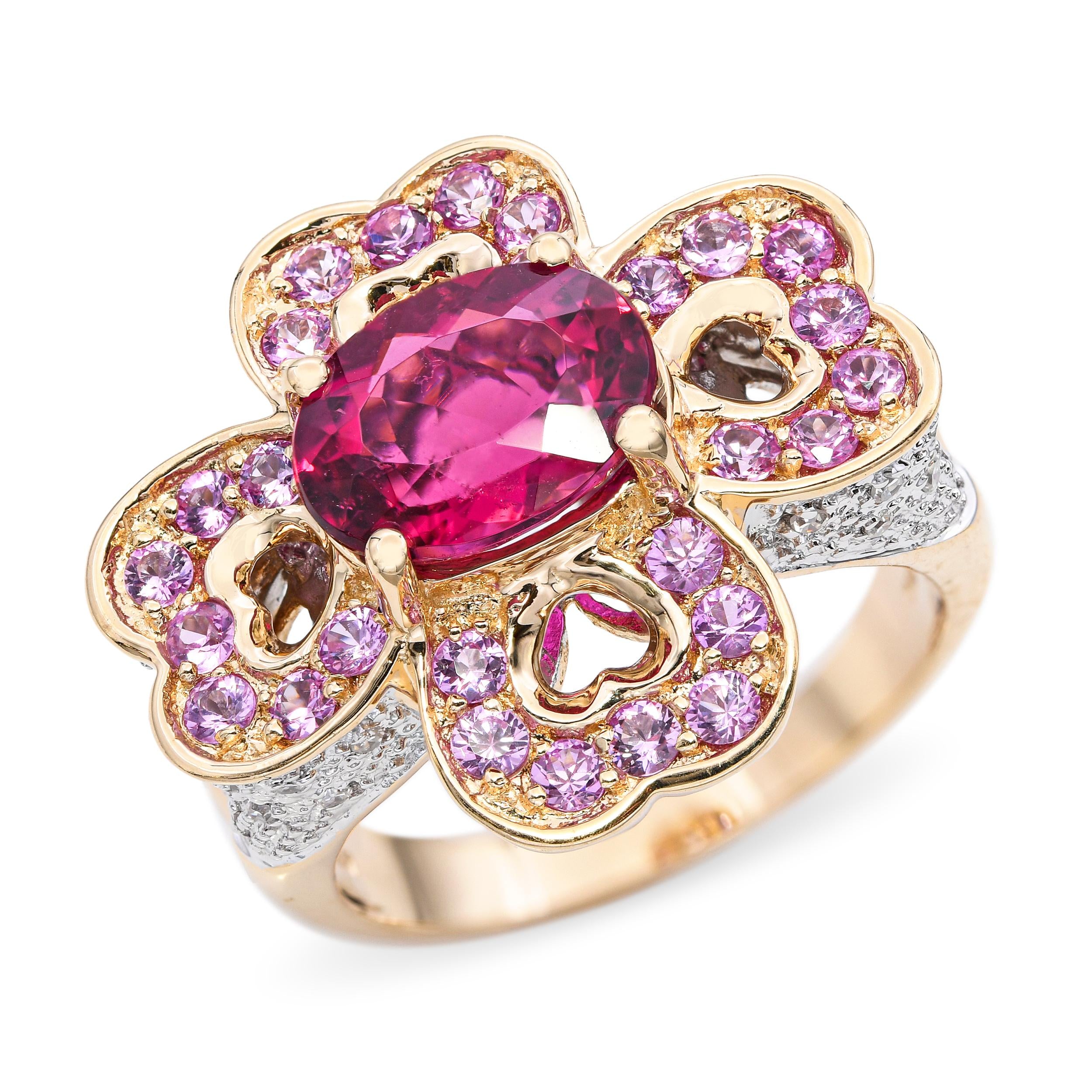 14k Yellow Gold 3.03ct Rubellite Tourmaline Diamond & Pink Sapphire Ring