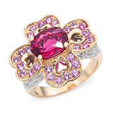 14k Yellow Gold 3.03ct Rubellite Tourmaline Diamond & Pink Sapphire Ring