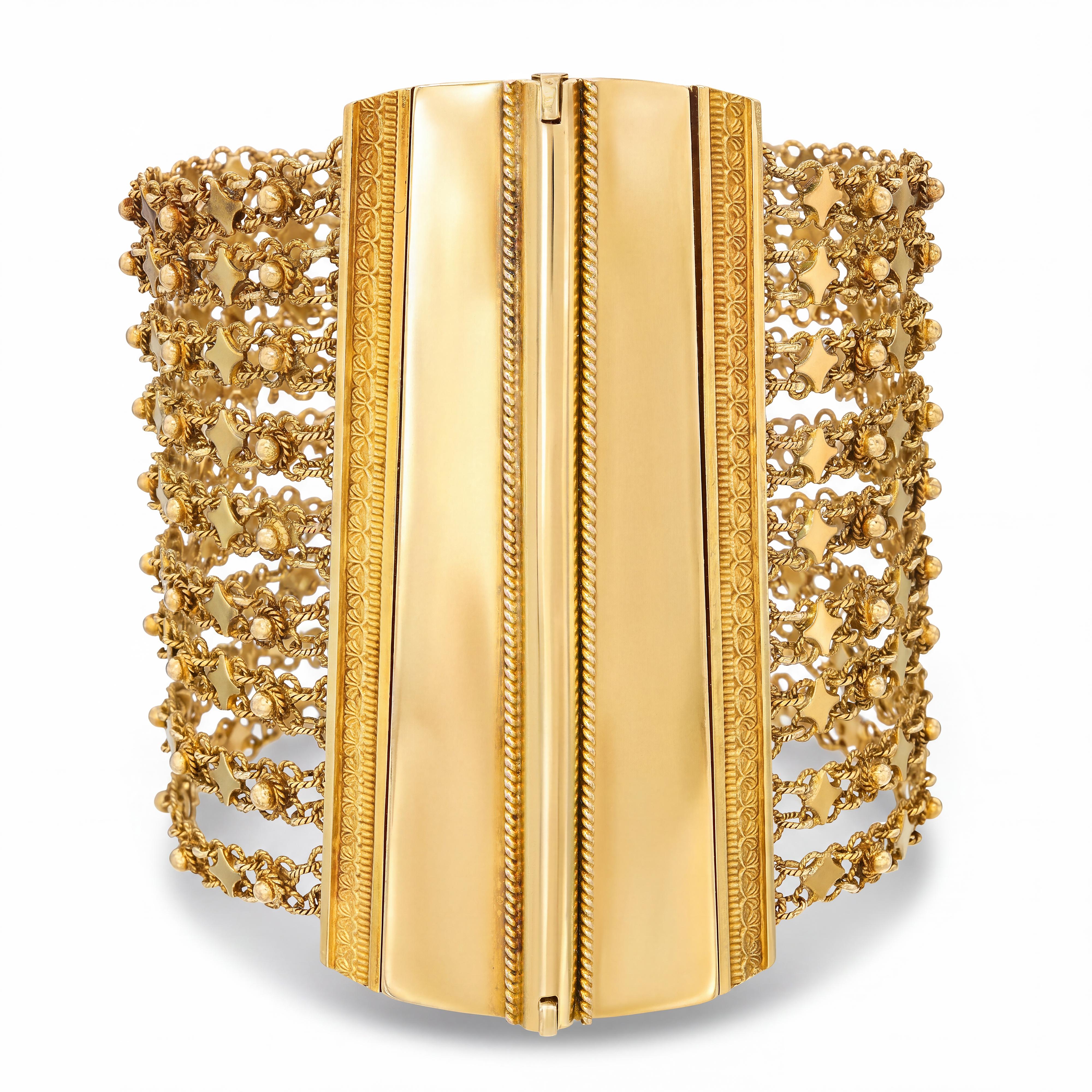 Antique Yellow Gold Victorian Chain Cuff Bracelet