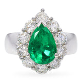 Vintage 18k White Gold 1.91ct Emerald 1.70ct Diamond Halo Ring