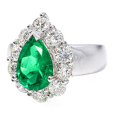 Vintage 18k White Gold 1.91ct Emerald 1.70ct Diamond Halo Ring