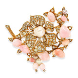 Vintage 18k Yellow Gold Conch Pearl, Diamond and Pearl Pendant Brooch