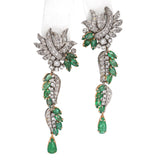 Vintage Yellow and White Gold Diamond and Emerald Statement Drop Earrings