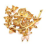Vintage 18k Yellow Gold Conch Pearl, Diamond and Pearl Pendant Brooch