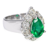 Vintage 18k White Gold 1.91ct Emerald 1.70ct Diamond Halo Ring