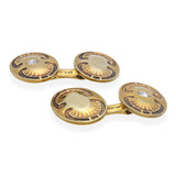 Antique Art Nuevo 14k Yellow Gold Diamond Motif Cufflinks