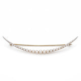 Antique Victorian 9k Yellow Gold Pearl Large Crescent Brooch