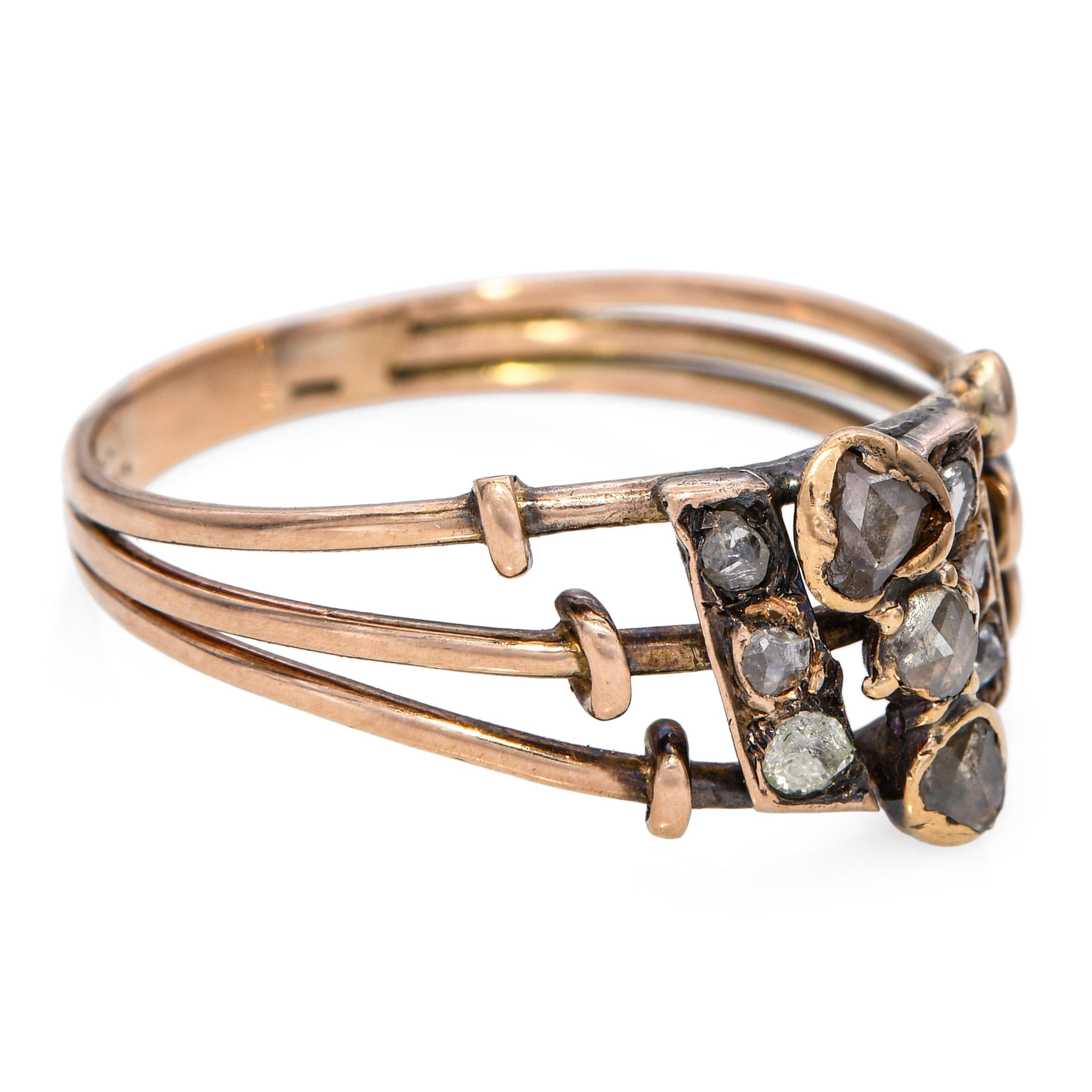 Antique 13k Yellow Gold Rose Cut Diamond Ring