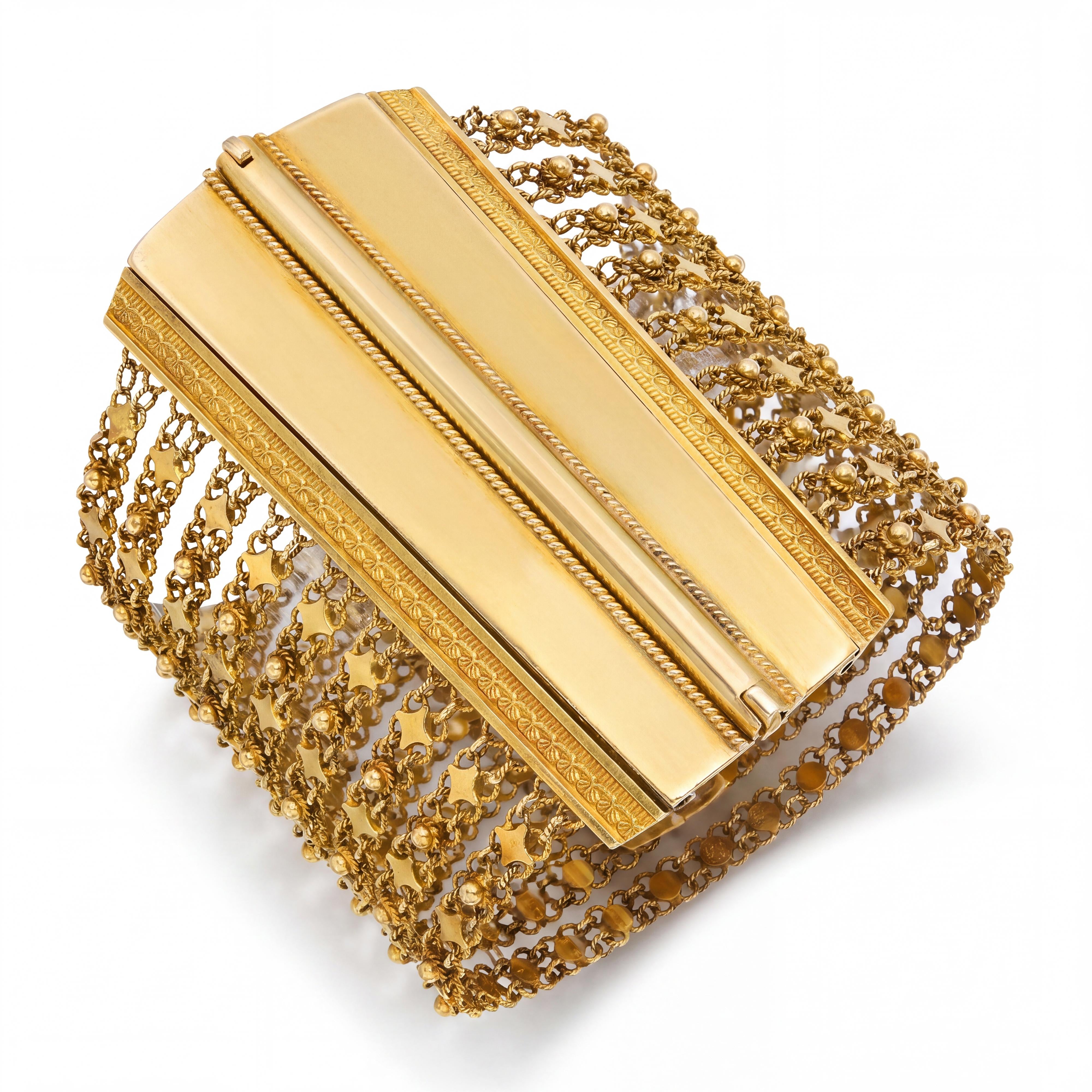 Antique Yellow Gold Victorian Chain Cuff Bracelet