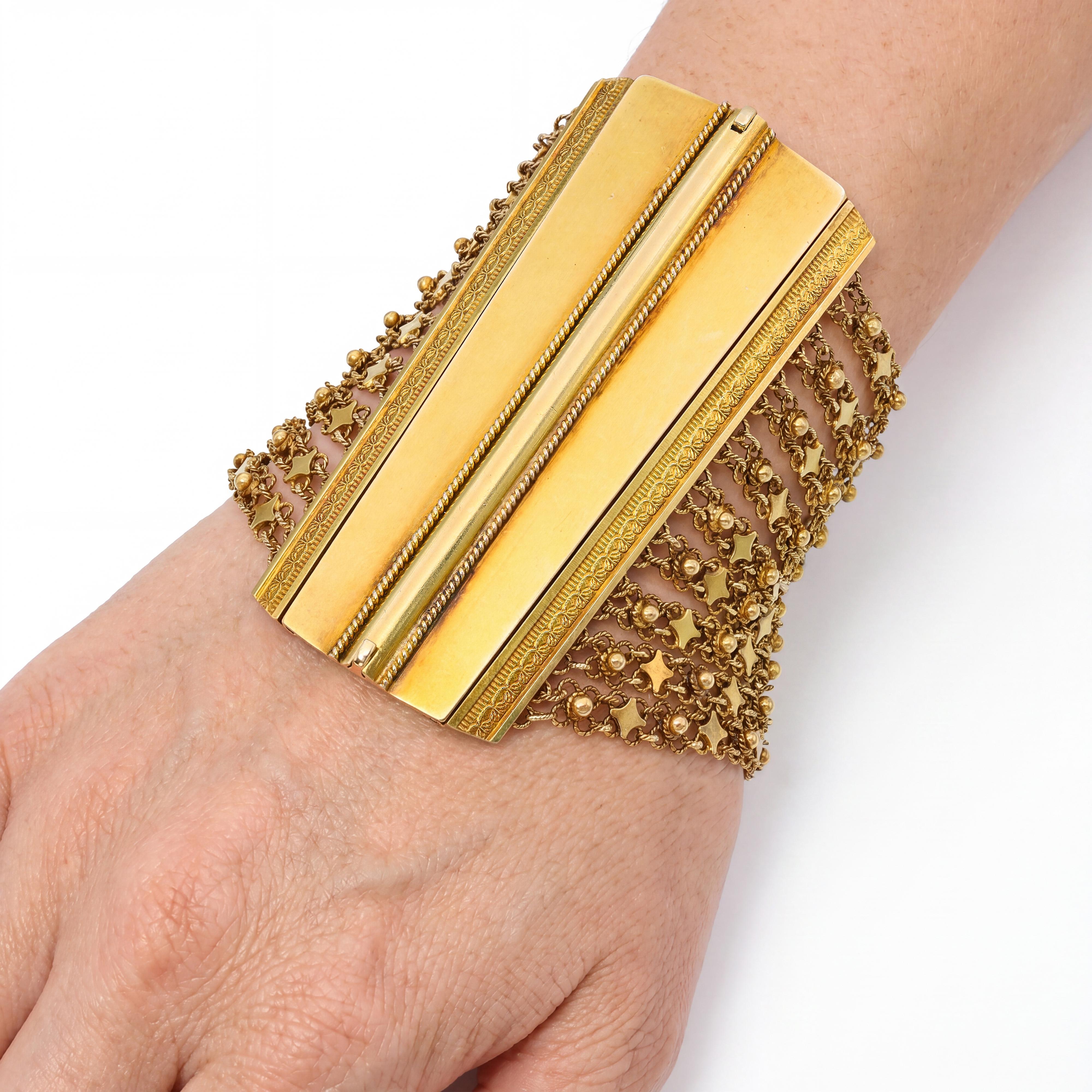 Antique Yellow Gold Victorian Chain Cuff Bracelet